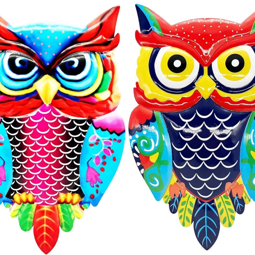 Metal Owl Wall Art 13.8 Inch 3D Garden Decor for Outdoor‎ Patio Fence Backyard